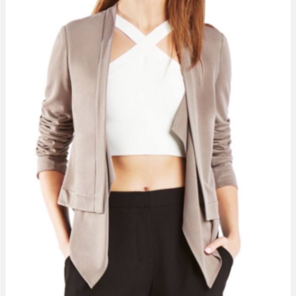 BCBGMaxazria Donnie Draped Cardigan Womens XXS Waterfall Front Beige grey Jacket